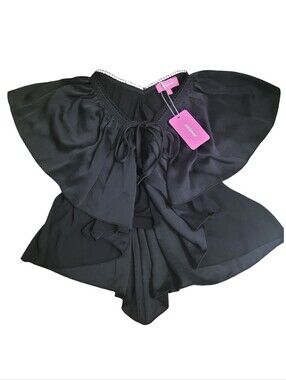 NWT Edikted Black Flutter Sleeve Tie-Front Top
